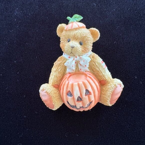 Cherished Teddies Jewelry - Vintage Cherished Teddies Halloween Bear Holding a Jack-o-Lantern Pin